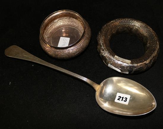Malayan silver dishes and a silver Danish spoon
